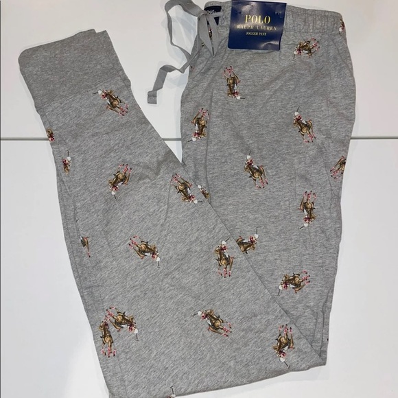 Polo Ralph Lauren Men’s Big Pony Polo Bear Knit Joggers Grey Large NWT - Picture 2 of 6